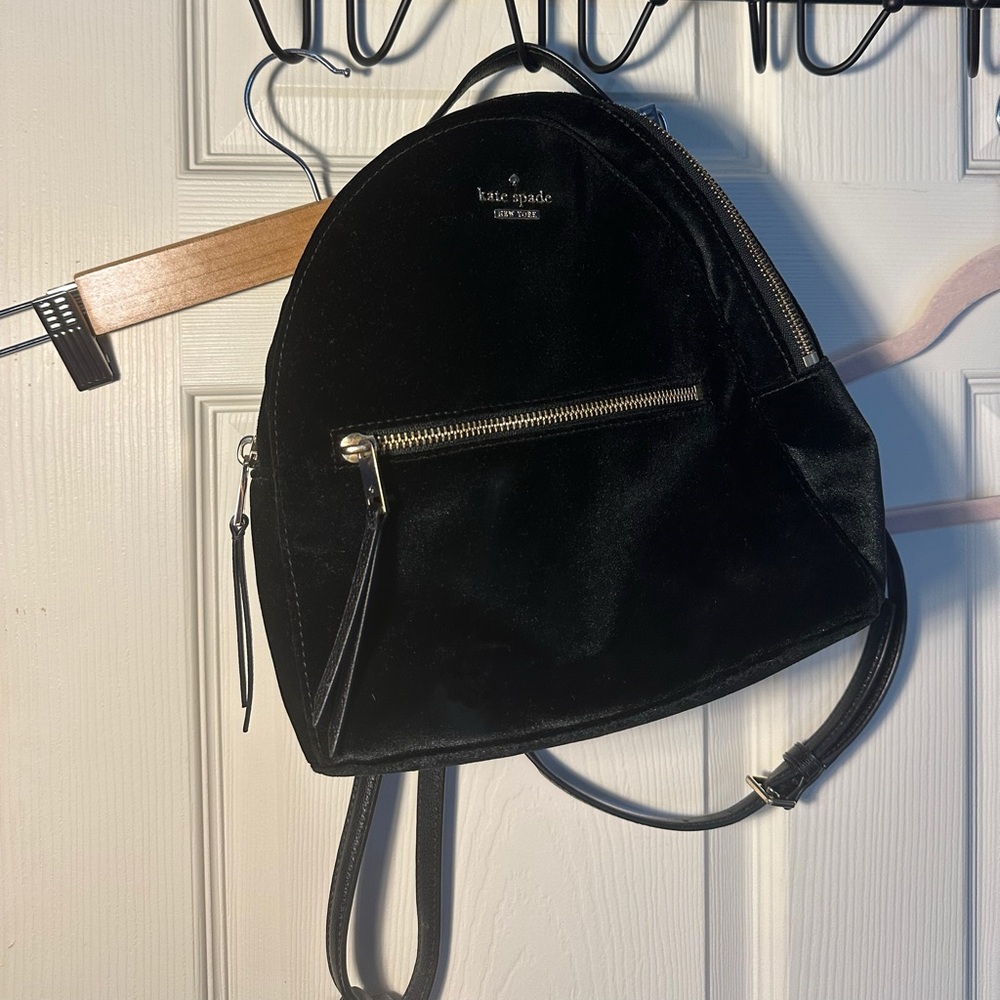 Kate Spade Black Velvet Backpack with Zipper